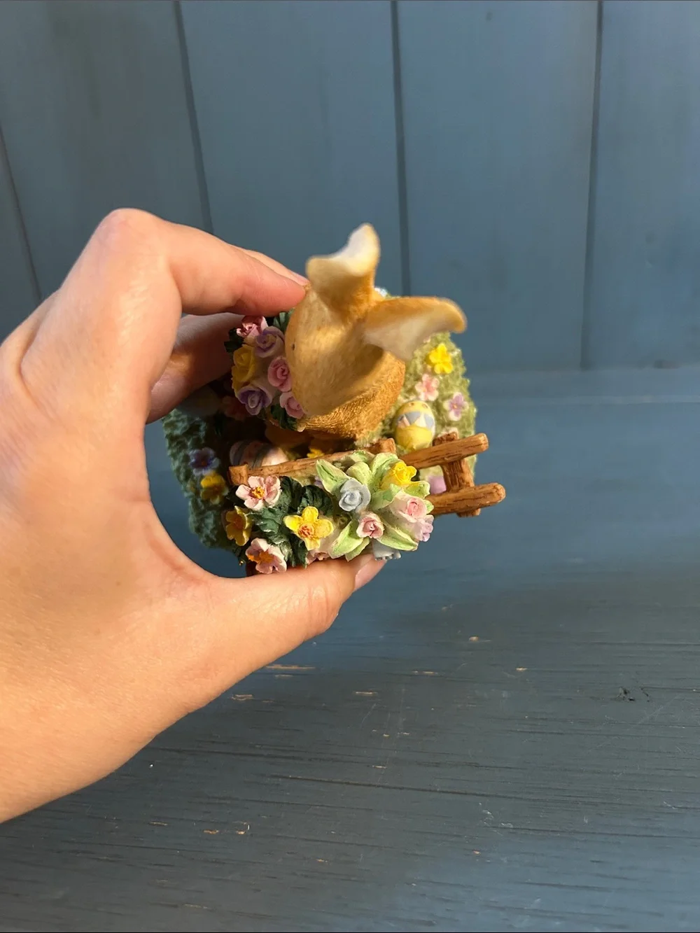 Vintage Russ Berrie Yellow Bunny with Spring Flowers Figurine - Home Accents